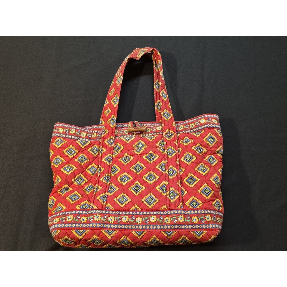 VERA BRADLEY VILLA RED TOTE SHOULDER BAG PURSE APPROXIMATELY 13W 18L INC. HANDLE